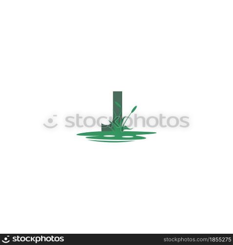 letter J behind puddles and grass template illustration