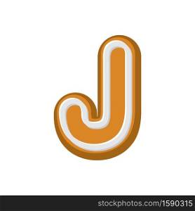 Letter J Gingerbread. Peppermint honey-cake font. Cookies alphabet. Lettering biscuit