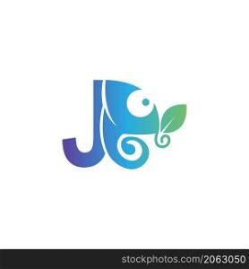 Letter J icon with chameleon logo design template vector