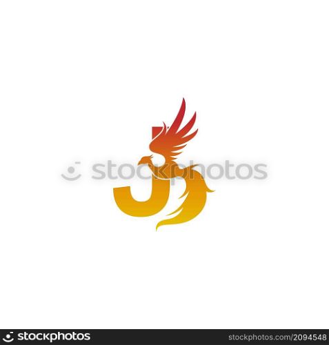 Letter J icon with phoenix logo design template illustration