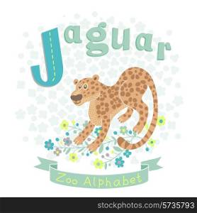 Letter J - Jaguar. Alphabet with cute animals. Vector illustration.
