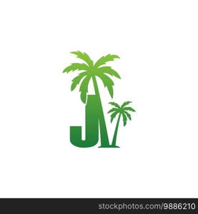 Letter J logo and  coconut tree icon design vector illustration