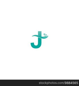 Letter J logo  coconut tree and water wave icon design vector