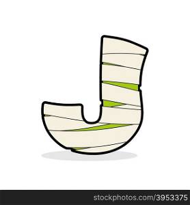 Letter J Mummy. Typography icon in bandages. Horrible Egyptian elements template zombies alphabet. ABC concept type as logotype.