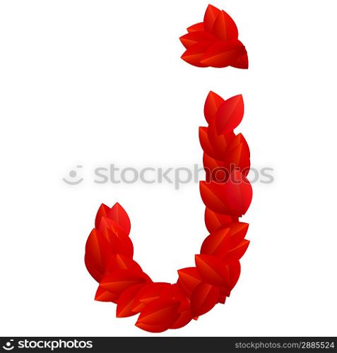 Letter J of red petals alphabet