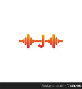 Letter J with barbell icon fitness design template illustration vector