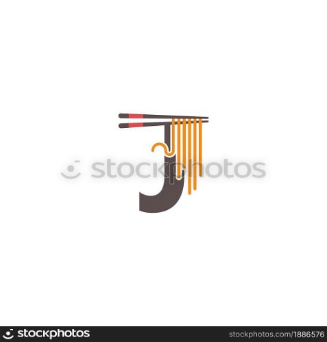 Letter J with chopsticks and noodle icon logo design template