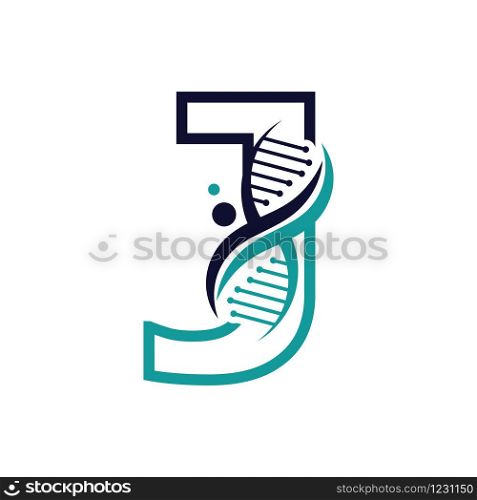 Letter J with DNA logo or symbol Template design vector