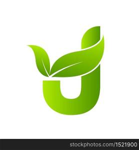Letter j with leaf element, Ecology concept.