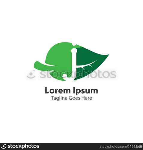 Letter J with leaf logo concept template design symbol