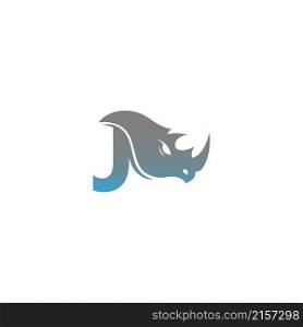 Letter J with rhino head icon logo template vector
