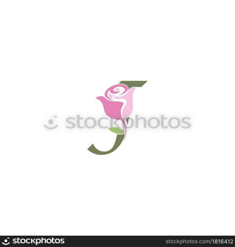 Letter J with rose icon logo vector template illustration