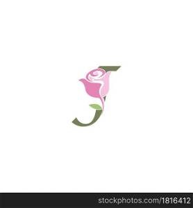 Letter J with rose icon logo vector template illustration