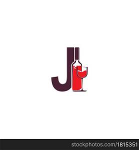 Letter J with wine bottle icon logo vector template