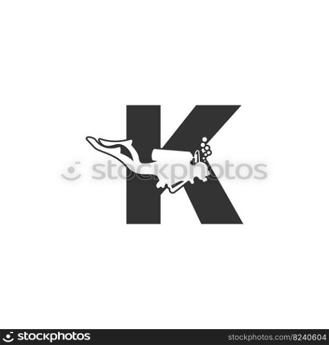 Letter K and someone scuba, diving icon illustration template