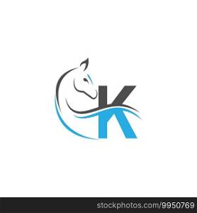 Letter K icon logo with horse illustration design vector