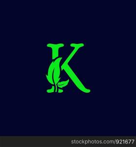 letter k leaf nature, eco green logo template vector illustration. letter k leaf nature, eco green logo template vector isolated