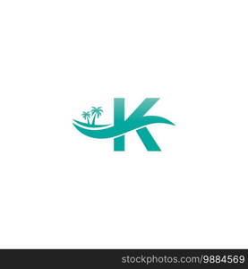 Letter K logo  coconut tree and water wave icon design vector