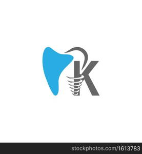 Letter K logo icon with dental design illustration vector 