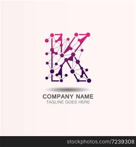 Letter K logo with Technology template concept network icon vector