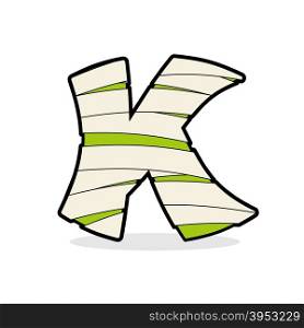 Letter K Monster zombie. Mummy ABC icon. Alphabetical icon medical bandages. Egyptian concept of template elements ABC.