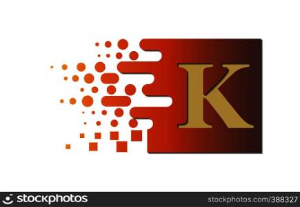 Letter K on a colored square with destroyed blocks on a white background