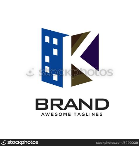 letter k real estate logo ,construction letter k developer agency logo, badge real estate company vector illustration. Abstract creative corporate city house shape.