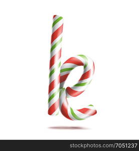 Letter K Vector. 3D Realistic Candy Cane Alphabet Symbol In Christmas Colours. New Year Letter Textured With Red, White. Typography Template. Striped Craft Isolated Object. Xmas Art Illustration. Letter K Vector. 3D Realistic Candy Cane Alphabet Symbol In Christmas Colours. New Year Letter Textured With Red, White. Typography Template. Striped Craft Isolated Object. Xmas Art