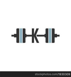 Letter K with barbell icon fitness design template vector