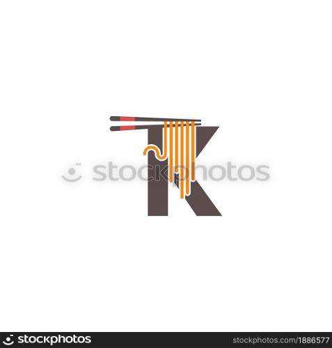 Letter K with chopsticks and noodle icon logo design template