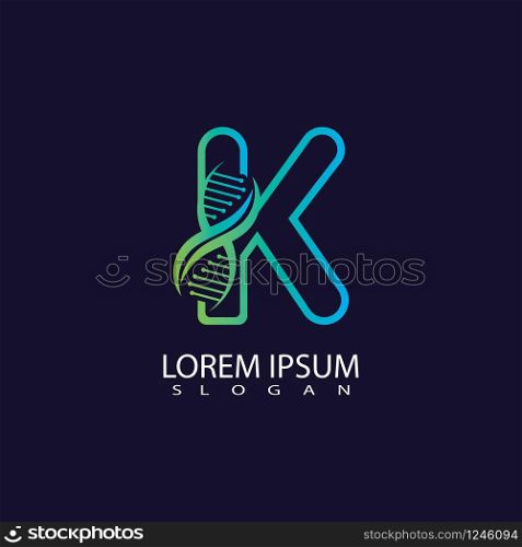 Letter K with DNA logo or symbol Template design vector