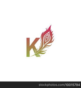 Letter K with feather logo icon design vector illustration