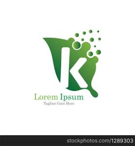 Letter K with leaf creative logo concept template design symbol modern