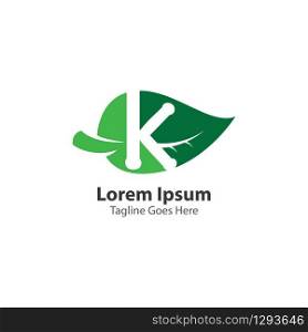 Letter K with leaf logo concept template design symbol