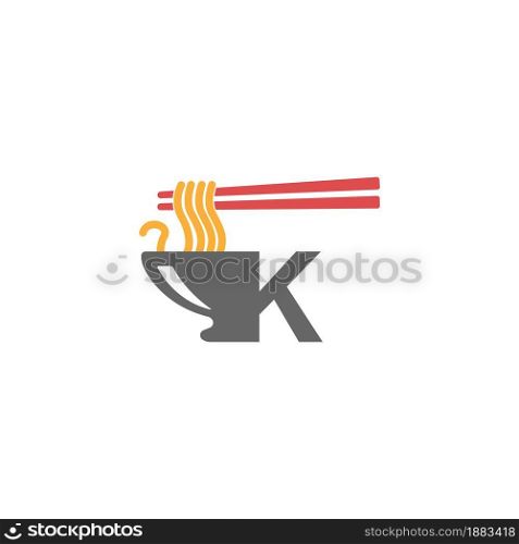 Letter K with noodle icon logo design vector template