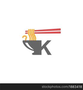 Letter K with noodle icon logo design vector template