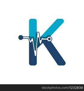 Letter K with Pulse Logo Vector Element Symbol Template