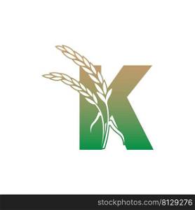 Letter K with rice plant icon illustration template vector