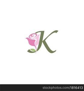 Letter K with rose icon logo vector template illustration
