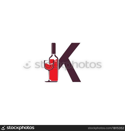 Letter K with wine bottle icon logo vector template