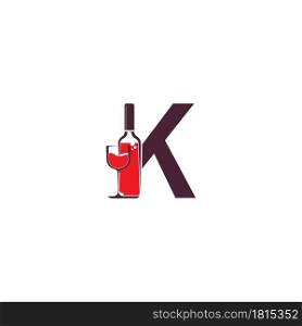 Letter K with wine bottle icon logo vector template