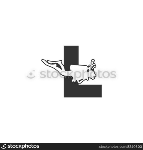 Letter L and someone scuba, diving icon illustration template