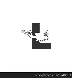 Letter L and someone scuba, diving icon illustration template