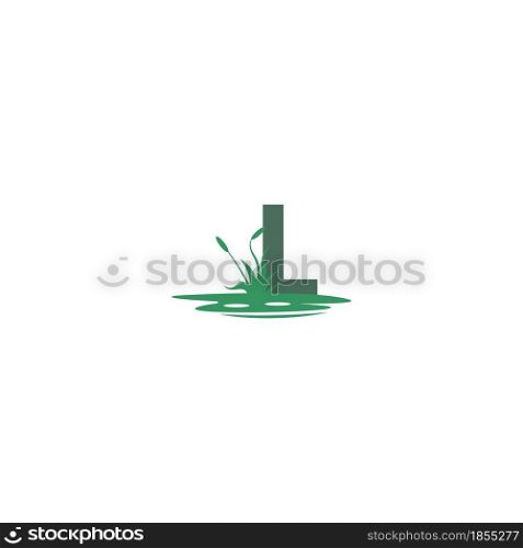 letter L behind puddles and grass template illustration