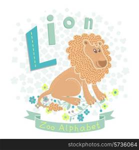 Letter L - Lion. Alphabet with cute animals. Vector illustration.