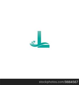 Letter L logo  coconut tree and water wave icon design vector