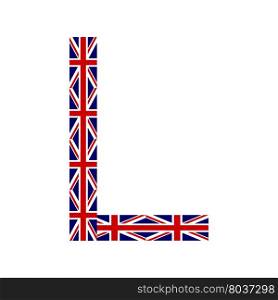 Letter L made from United Kingdom flags on white background. Letter L made from United Kingdom flags