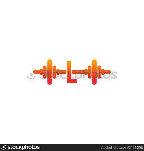 Letter L with barbell icon fitness design template illustration vector