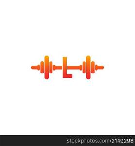 Letter L with barbell icon fitness design template illustration vector