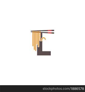 Letter L with chopsticks and noodle icon logo design template